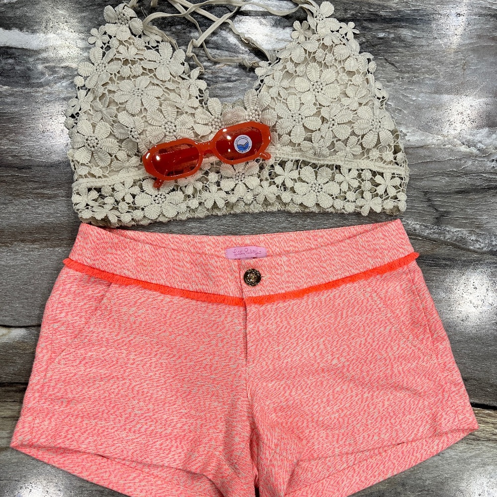 Lilly Pulitzer Papaya Walsh Shorts Size 00 | Style 25678 With fringe